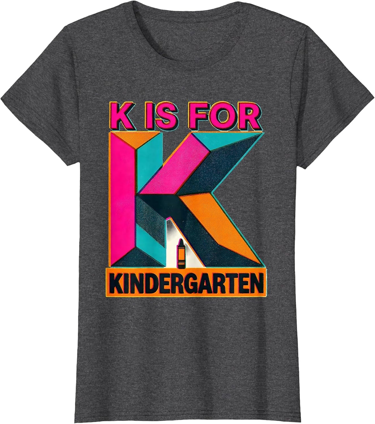 Women's K Is For Kindergarten Teacher Risograph Back To School T-Shirt - Dark Heather Grey