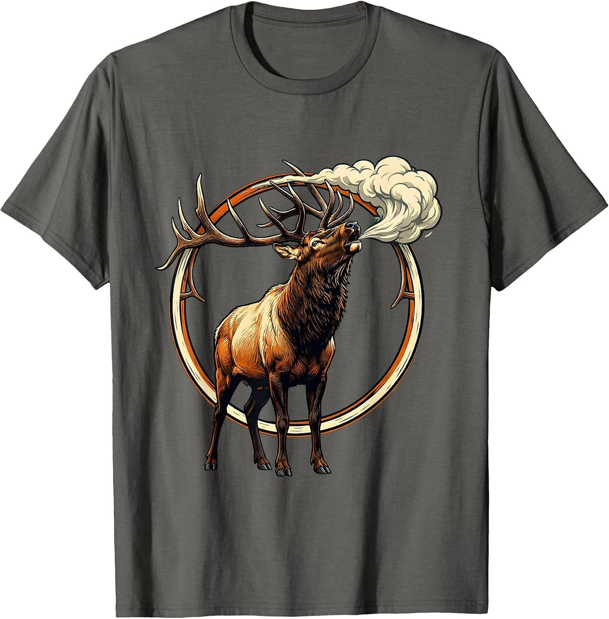 Men's Elk Bugling Breath Cloud Wildlife Hunting Graphic T-Shirt - Asphalt Grey