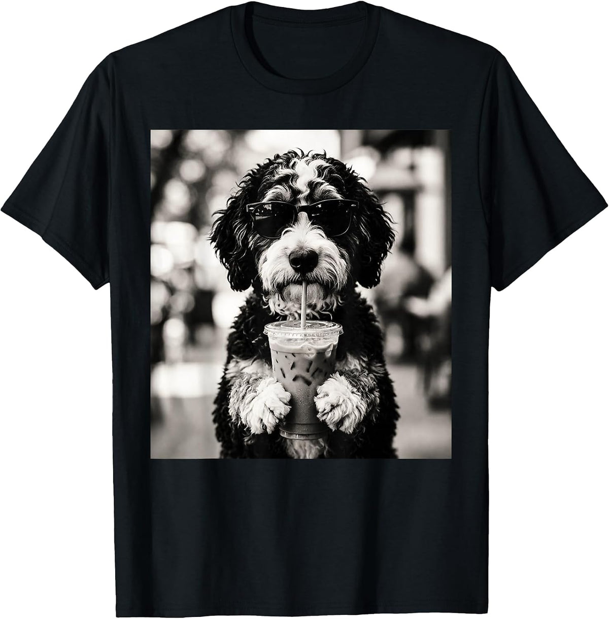 Bernedoodle Iced Coffee Photo Funny Dog Lover Art T-Shirt - Black