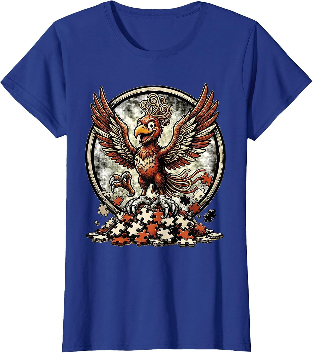 Women's Phoenix Rising Autism Awareness Puzzle Graphic T-Shirt - Royal Blue