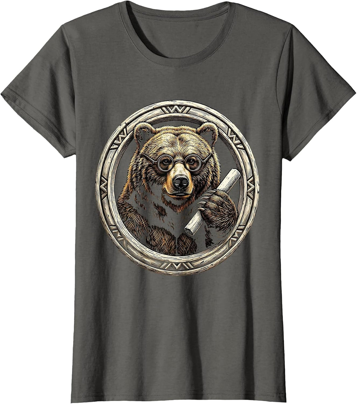 Women's Academic Bear Professor Chalk Illustration T-Shirt - Asphalt Grey