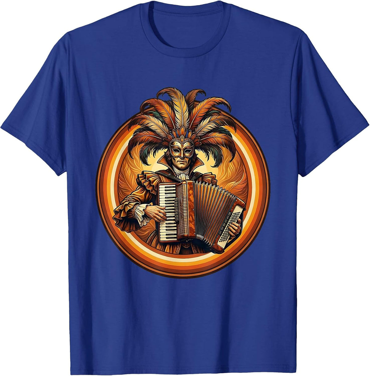 Men's Mardi Gras Accordion Player Masquerade Costume T-Shirt - Royal Blue