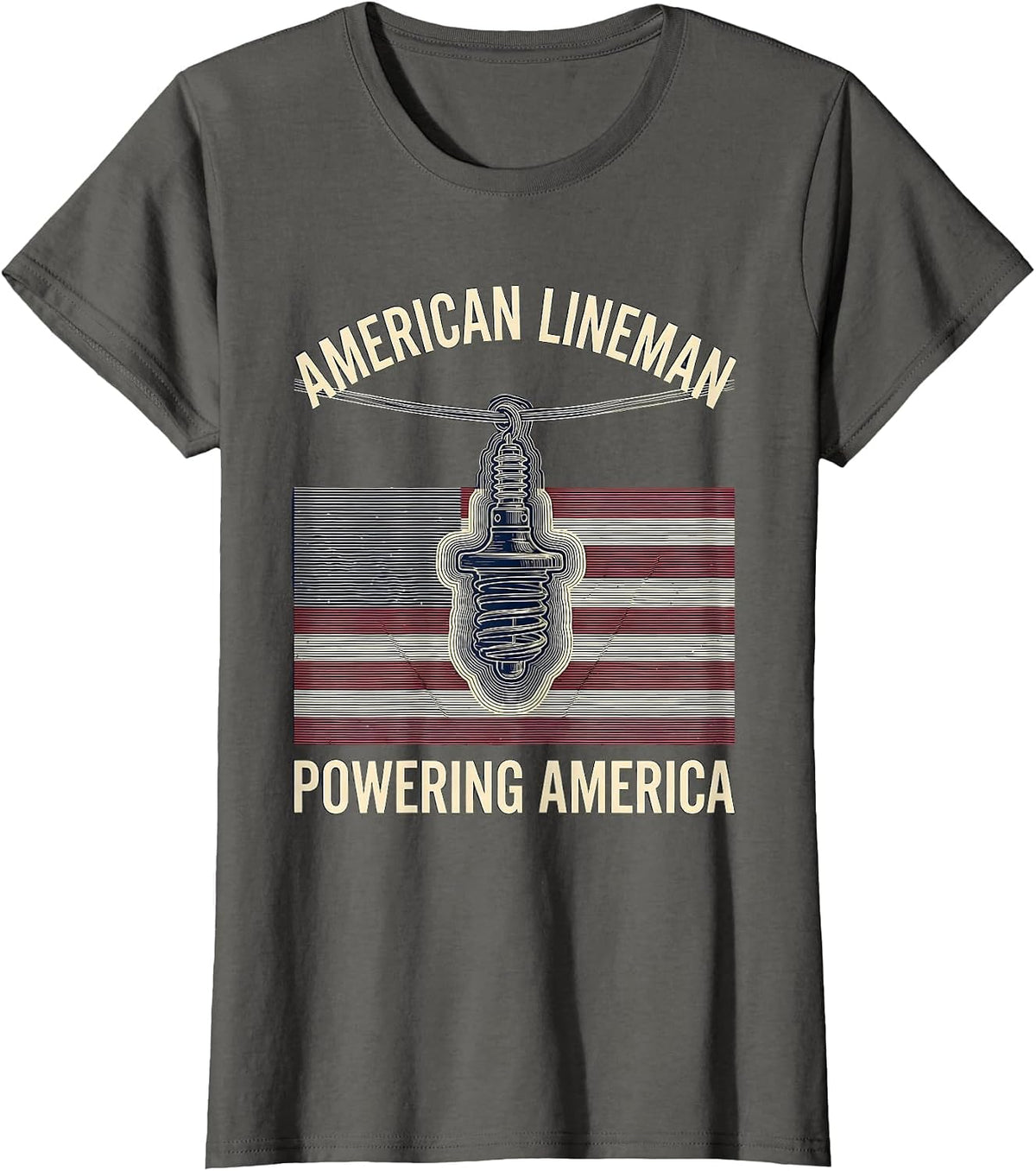 Women's American Lineman Powering America Patriotic Skilled Trades T-Shirt - Asphalt Grey