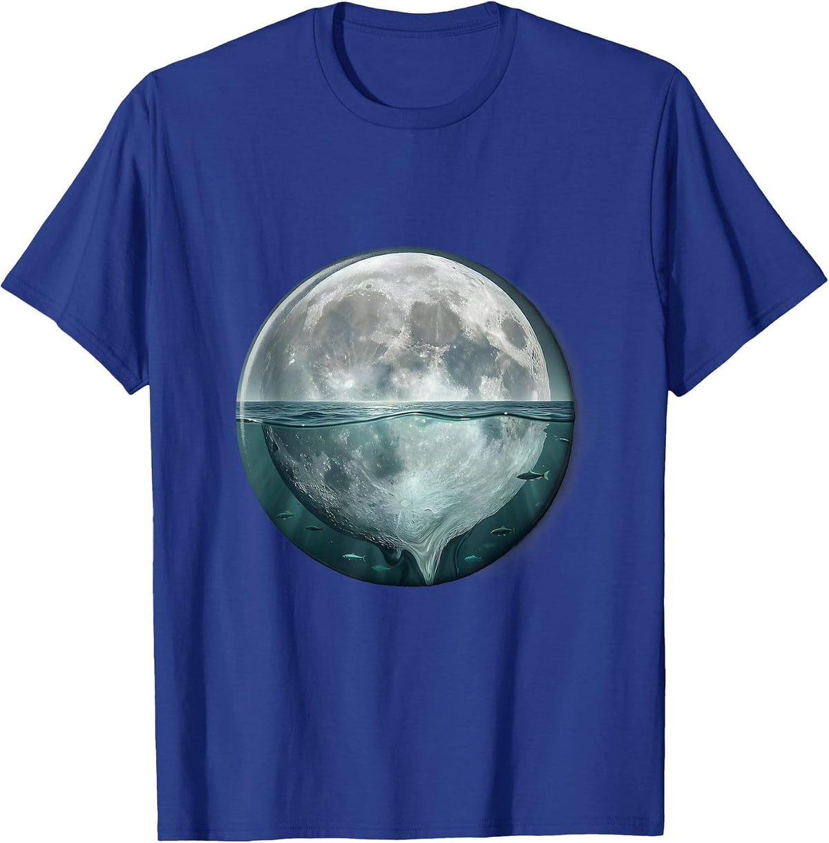 Half Moon Submerged in Dark Ocean Waters T-Shirt - Royal Blue