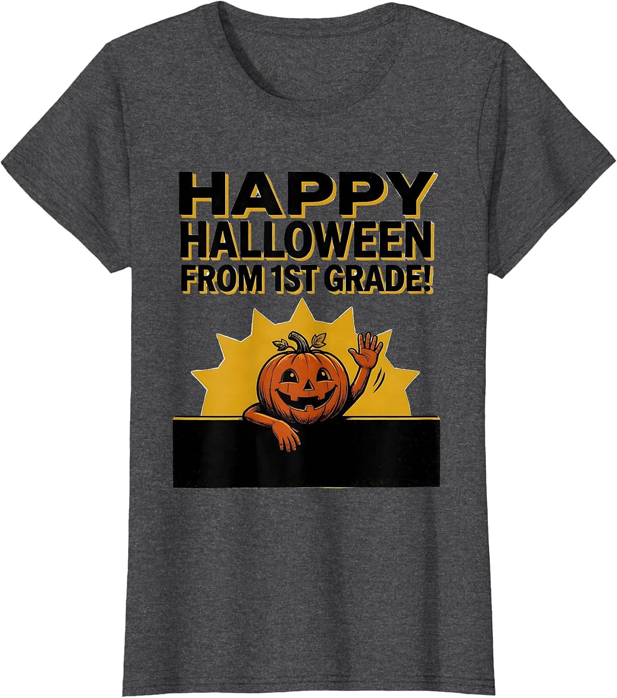 Women's Happy Halloween From 1st Grade Playful Grade-Level Boo Crew T-Shirt - Dark Heather Grey