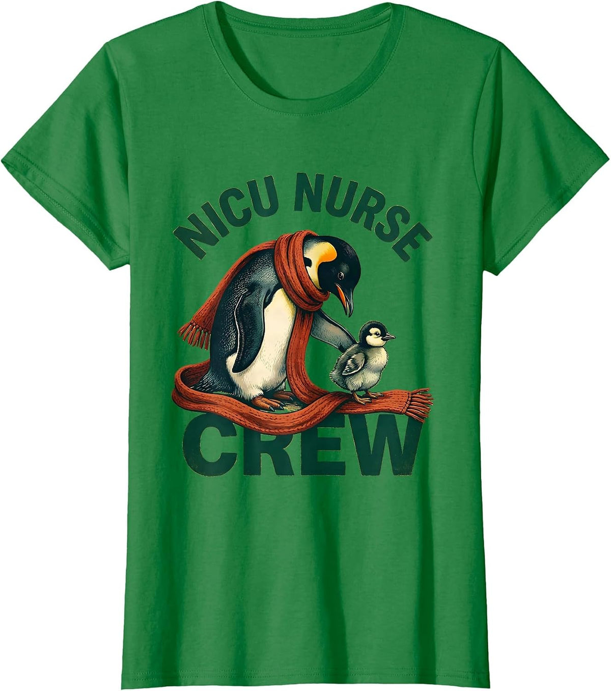 Women's NICU Nurse Crew Storybook Penguin Parent Cute Pediatric T-Shirt - Kelly Green