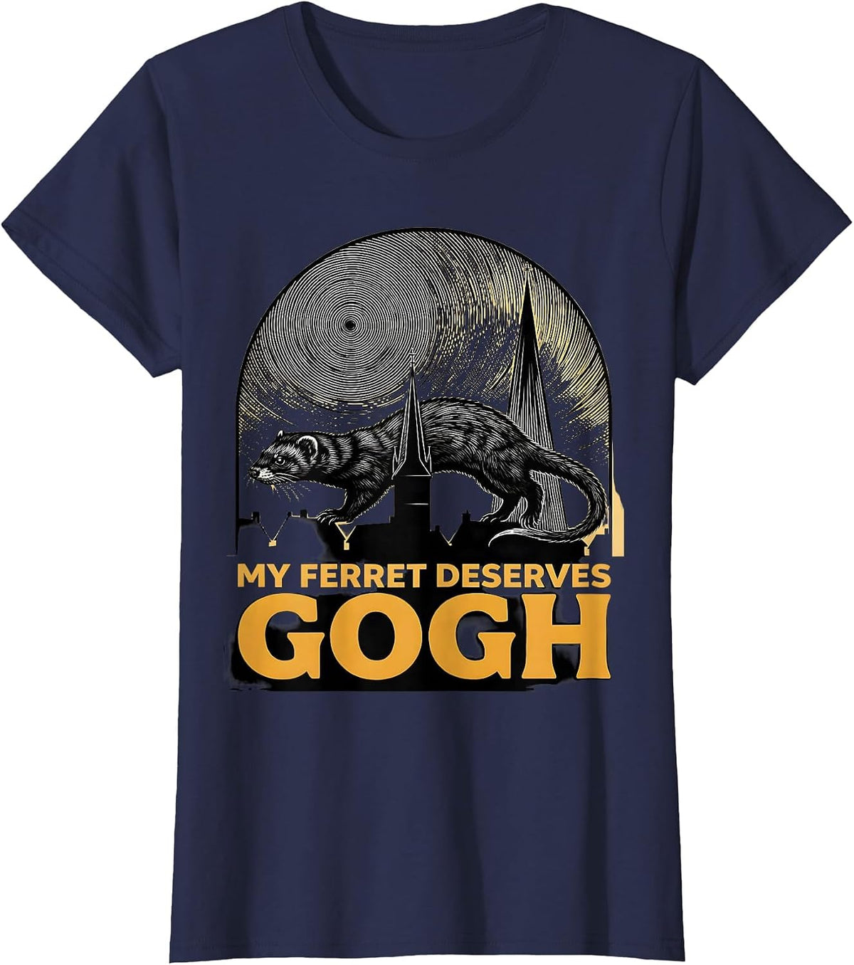 Women's My Ferret Deserves Gogh Funny Ferret Lover Van Gogh Parody T-Shirt - Navy Blue