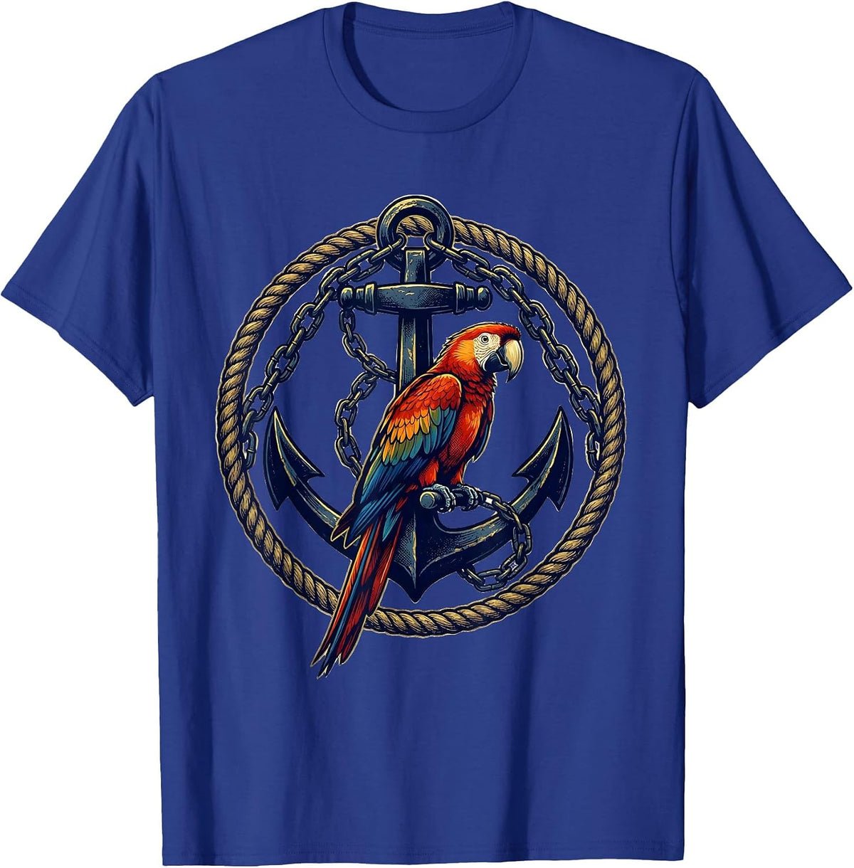 Pirate Parrot Perched on Anchor with Chains T-Shirt - Royal Blue