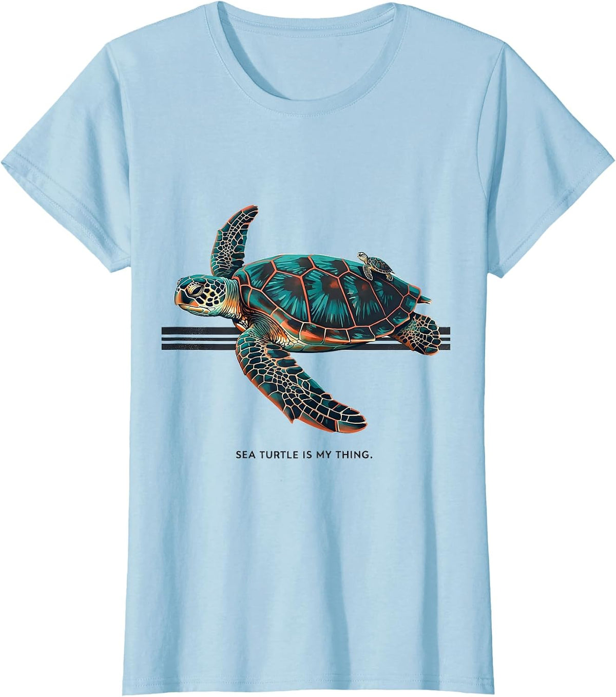 Sea Turtle Is My Thing Midcentury Modern Ocean Animal Lover T-Shirt - Baby Blue