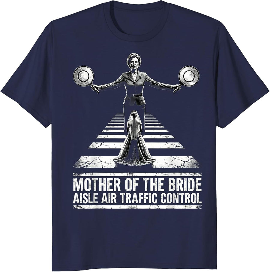Mother Of The Bride Aisle Air Traffic Control Funny T-Shirt - Navy Blue