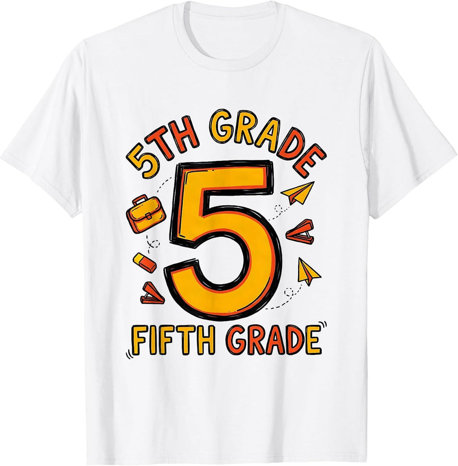 Men's 5TH GRADE FIFTH GRADE Typography Team Back To School Teacher T-Shirt - White