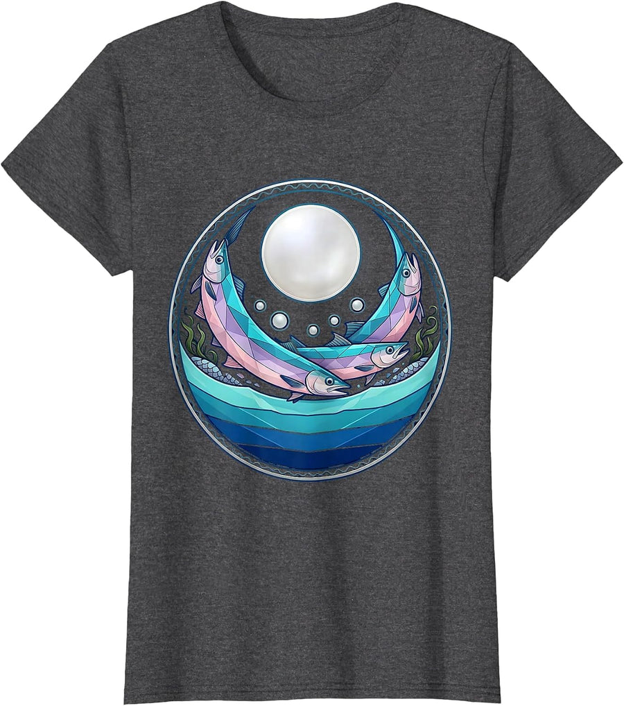 Women's Gulf of Mexico Tarpon School Full Moon Art T-Shirt - Dark Heather Grey