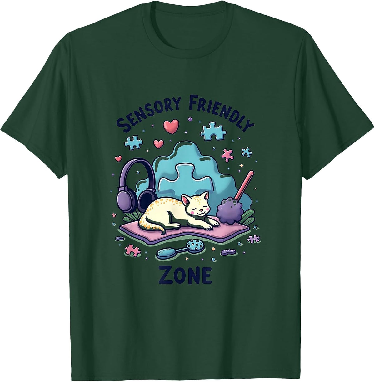 Sensory Friendly Zone Autism Awareness Design T-Shirt - Dark Green