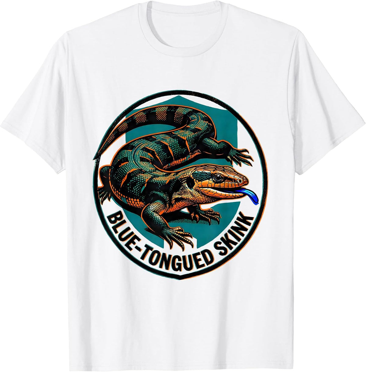 Men's Blue-Tongued Skink Risograph Reptile Lover Biologist Gift T-Shirt - White