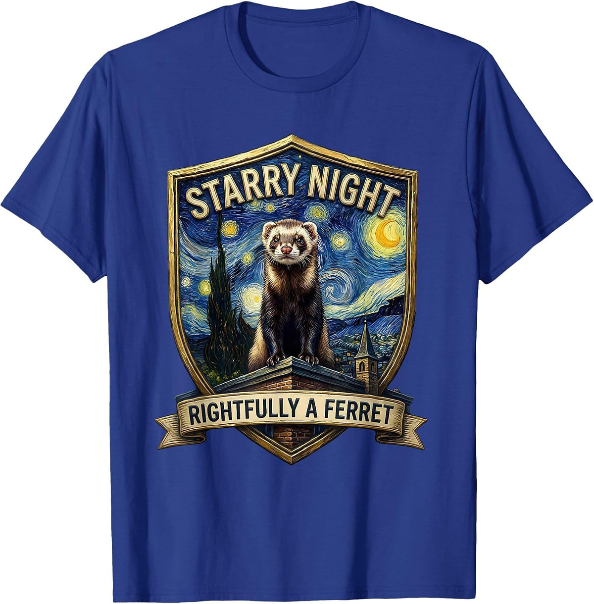 Starry Night Rightfully A Ferret Whimsical Art Parody Ferret T-Shirt - Royal Blue