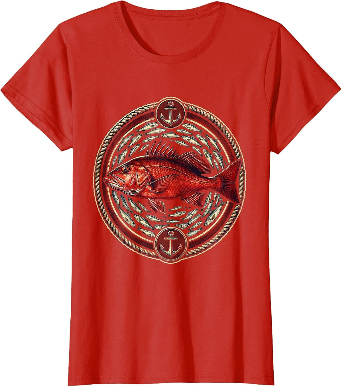 Red Snapper Baitfish Gulf of Mexico Fishing Art T-Shirt - Red