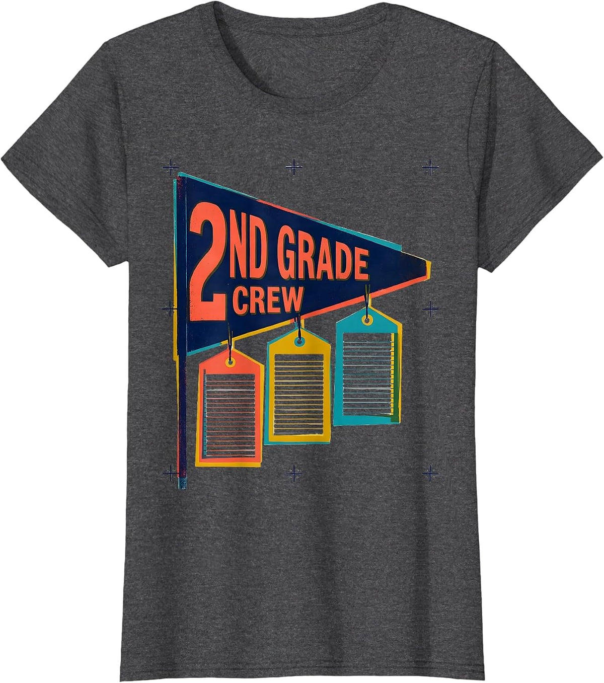 Women's 2nd Grade Crew Playful Back To School Student Teacher Team T-Shirt - Dark Heather Grey