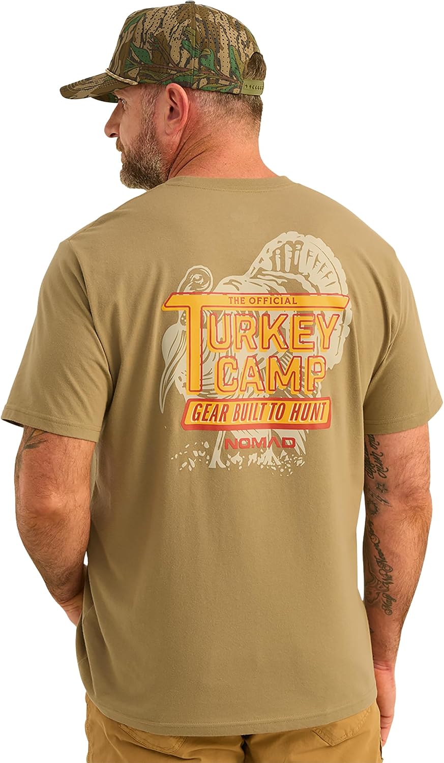 Men's Short Sleeve Performance Tee, Hunting T-Shirt for Men - Official Turkey Camp - New Khaki