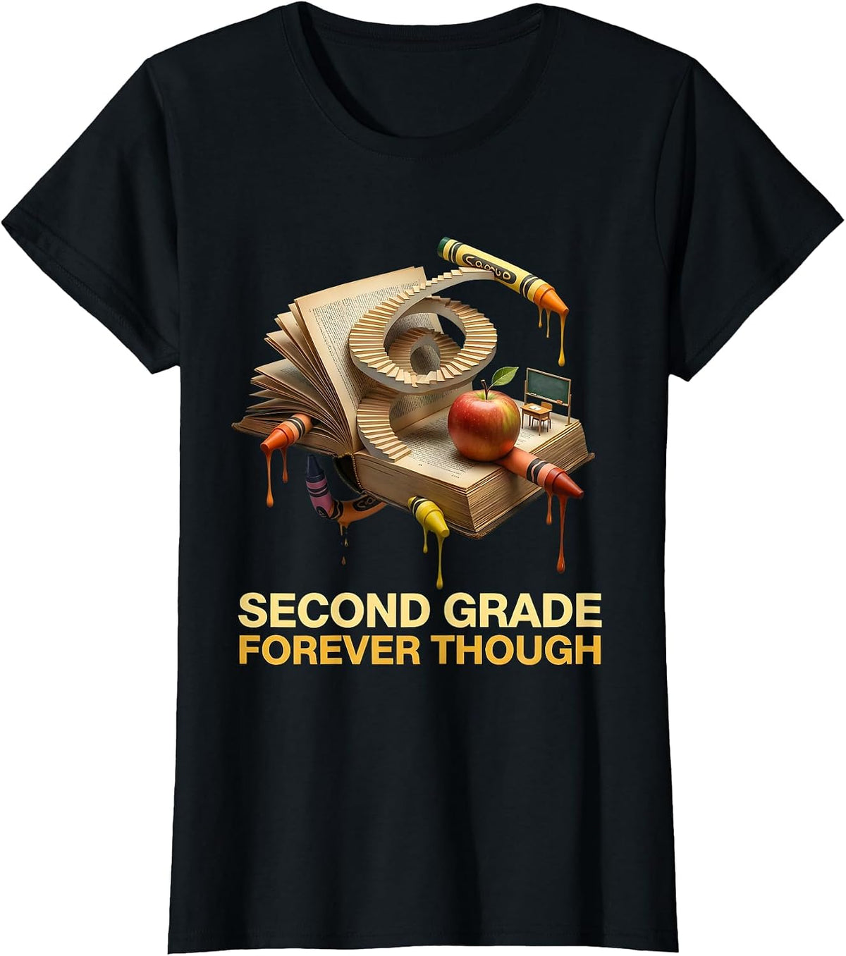 Second Grade Forever Teacher Design T-Shirt - Black