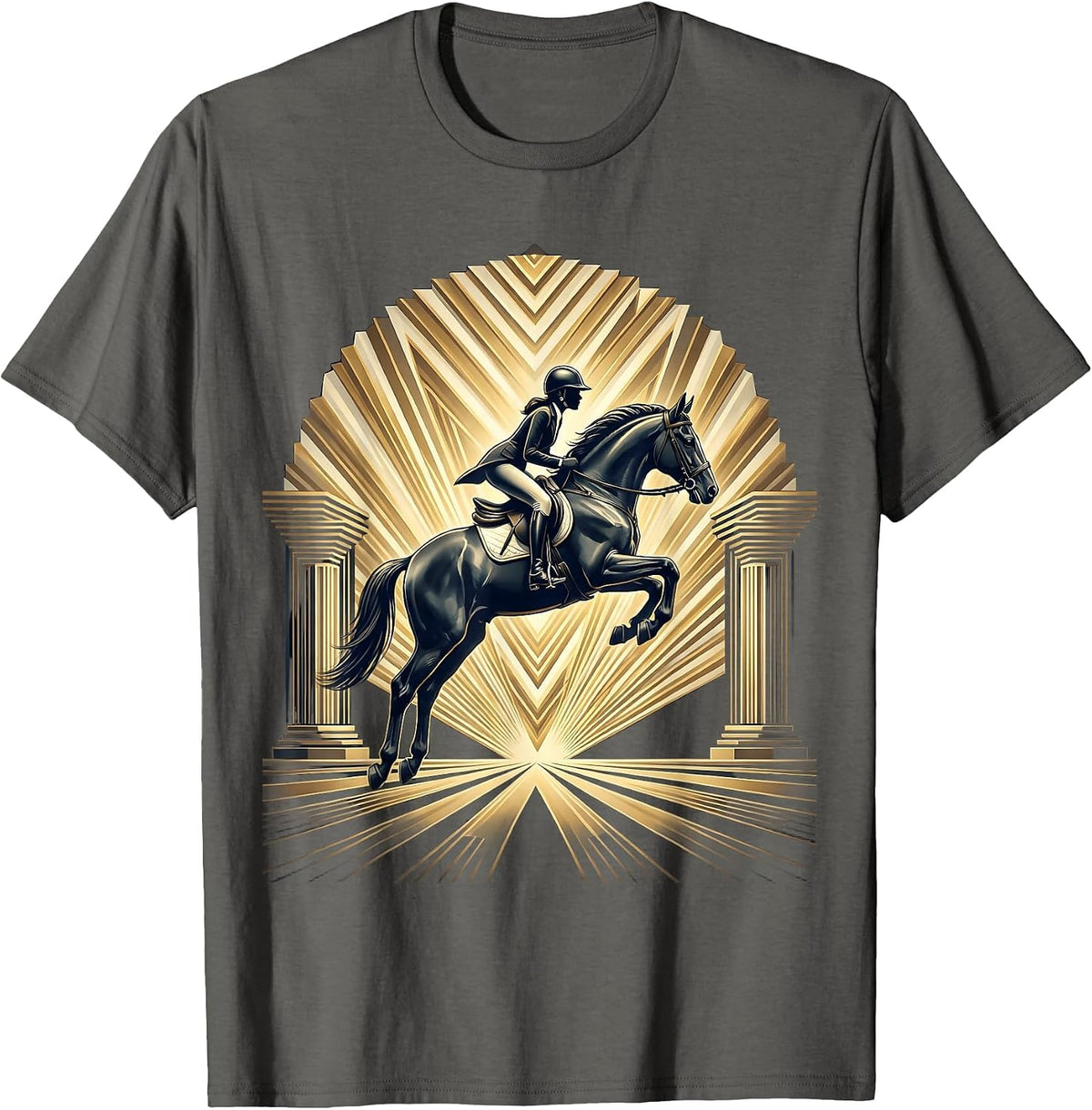 Equestrian Show Jumping Horse and Rider Graphic T-Shirt - Asphalt Grey