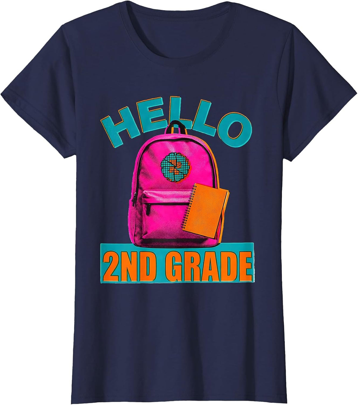 Women's Hello 2nd Grade Risograph Back To School Kids Girl Teacher T-Shirt - Navy Blue