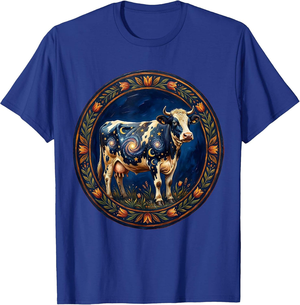 Men's Cosmic Cow Galaxy Pattern Illustration T-Shirt - Royal Blue
