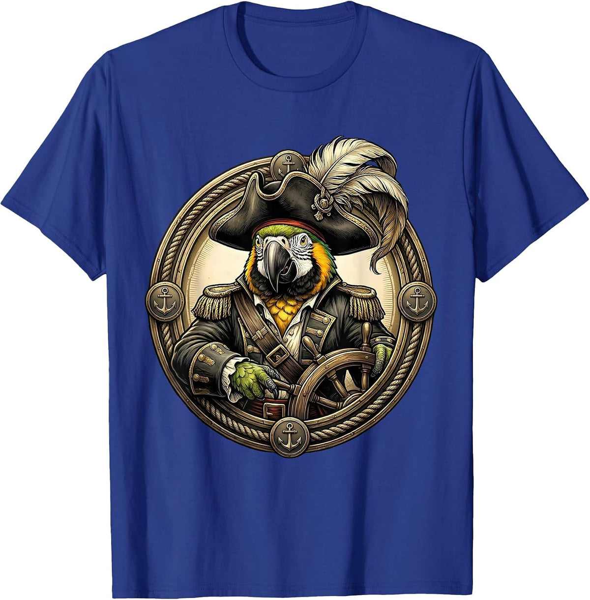 Pirate Captain Parrot Novelty Graphic Design T-Shirt - Royal Blue