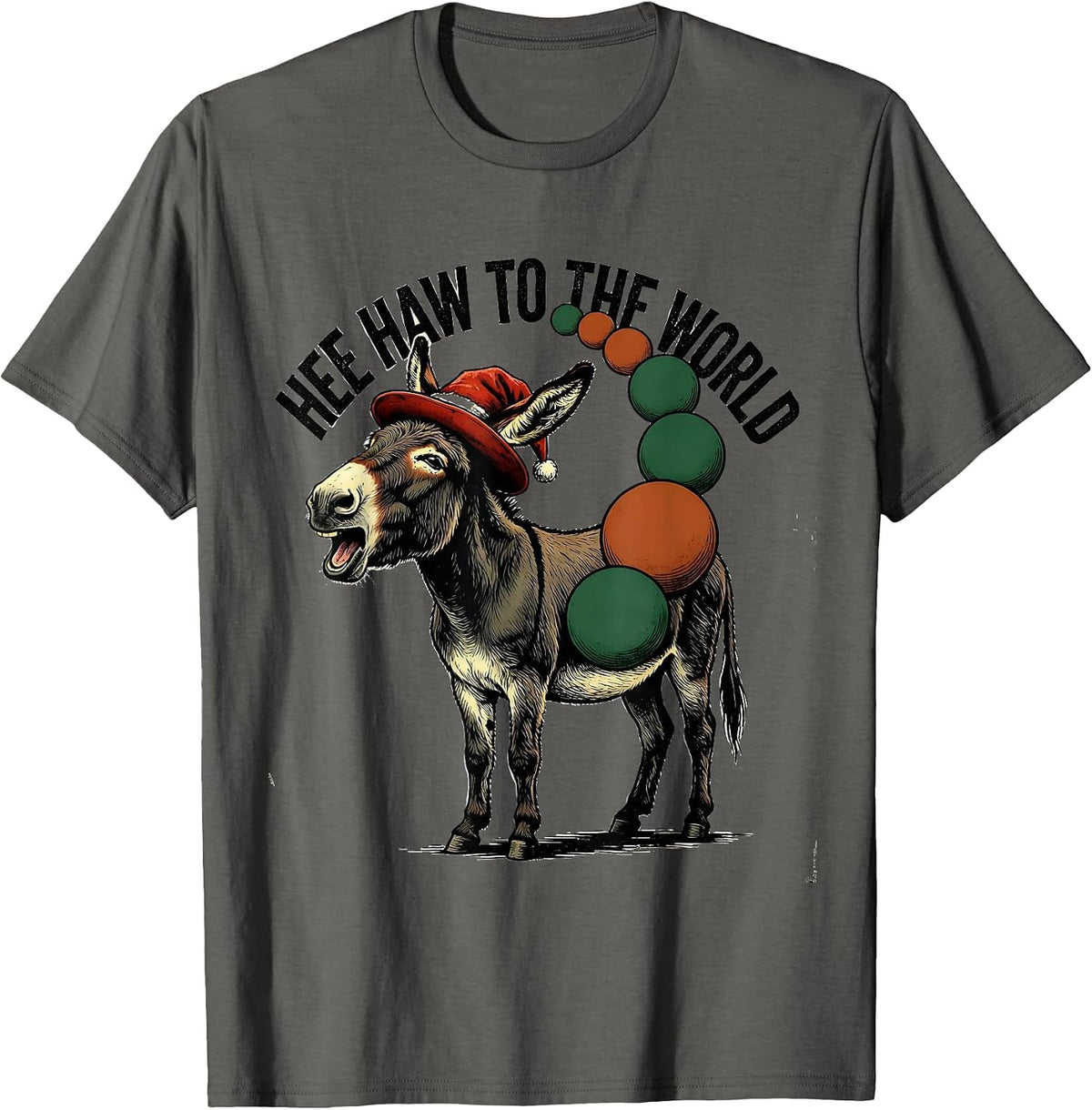 Men's Hee Haw To The World Vintage Donkey Santa Hat Farm Animal T-Shirt - Asphalt Grey