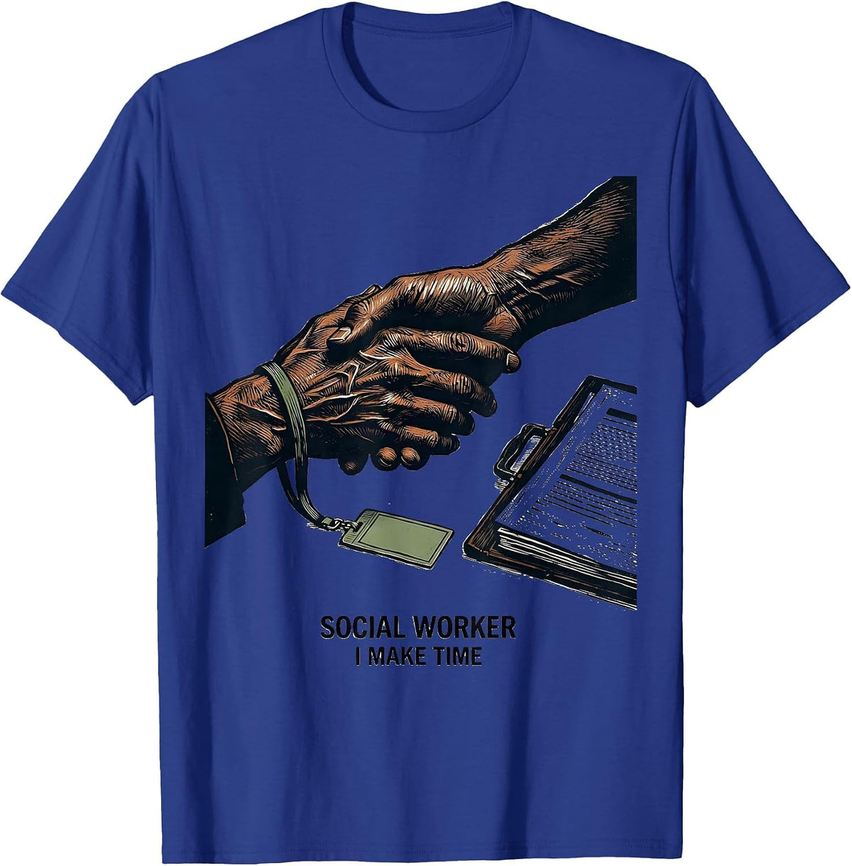 Social Worker I Make Time Linocut Retro Profession Humor T-Shirt - Royal Blue