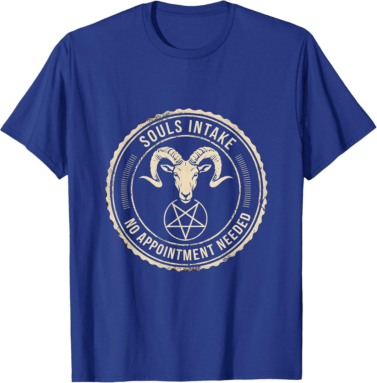 Souls Intake No Appointment Needed Gothic Occult Goat Head T-Shirt - Royal Blue