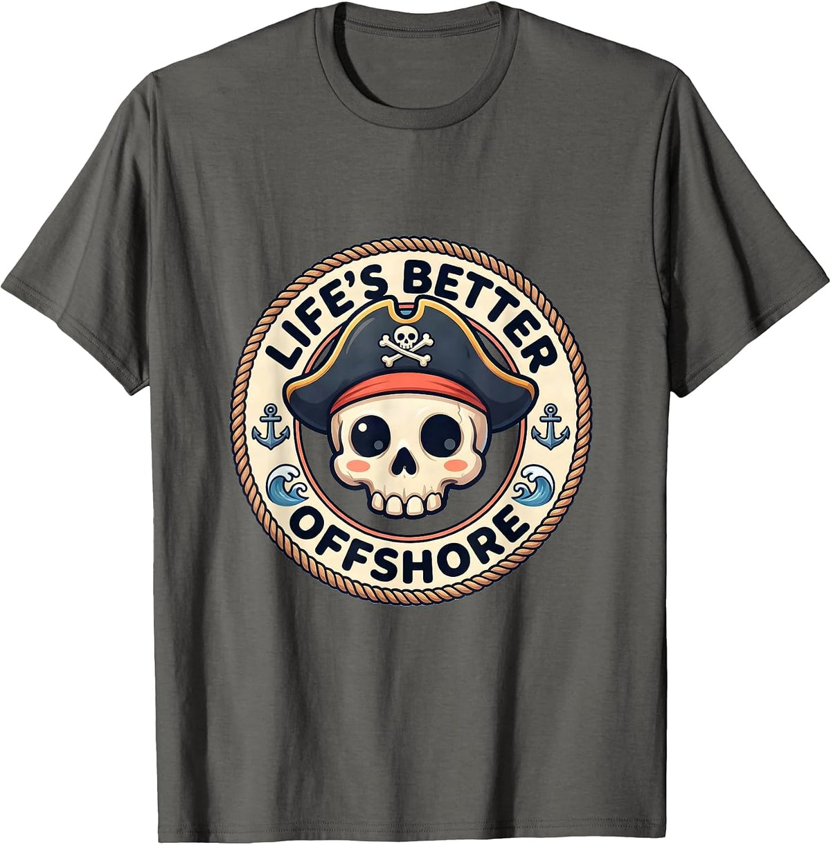 Men's Life's Better Offshore Pirate Adventure Design T-Shirt - Asphalt Grey