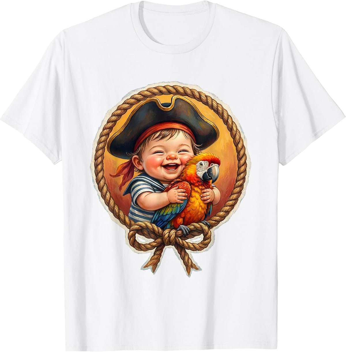 Men's Toddler Pirate Cuddling Pet Parrot Cute Design T-Shirt - White