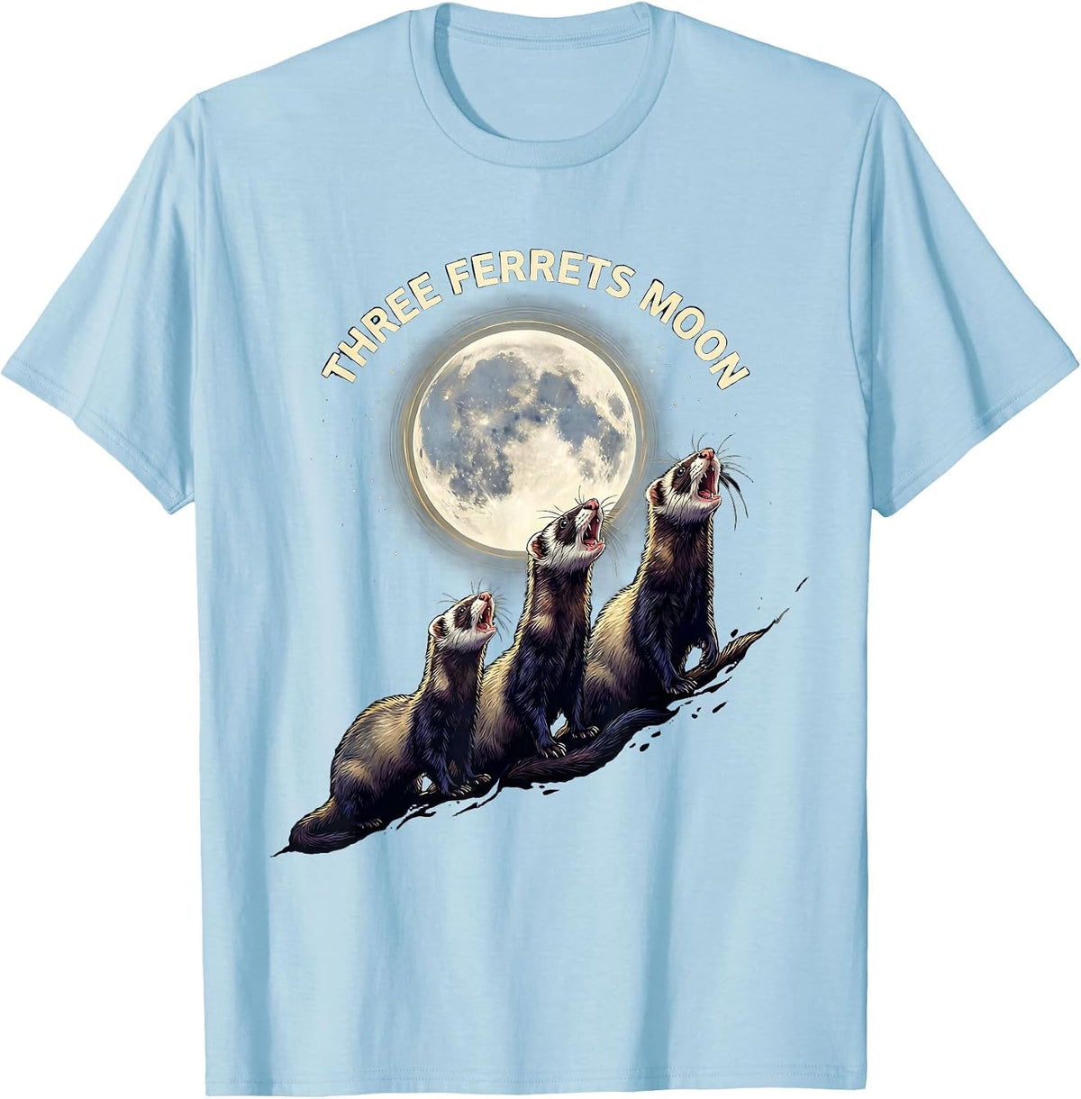 Men's Three Ferrets Moon Funny Ferret Lover Meme Parody T-Shirt - Baby Blue