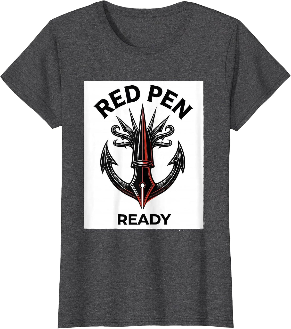 Women's Red Pen Ready 5th Grade Teacher Design T-Shirt - Dark Heather Grey
