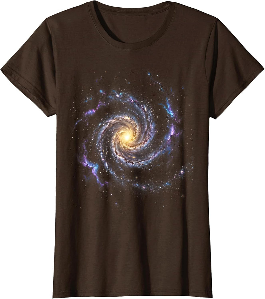 Women's Spiral Galaxy Deep Space Illustration T-Shirt - Brown