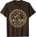Capricorn Goat Mountain Starry Sky Zodiac Design T-Shirt - Brown