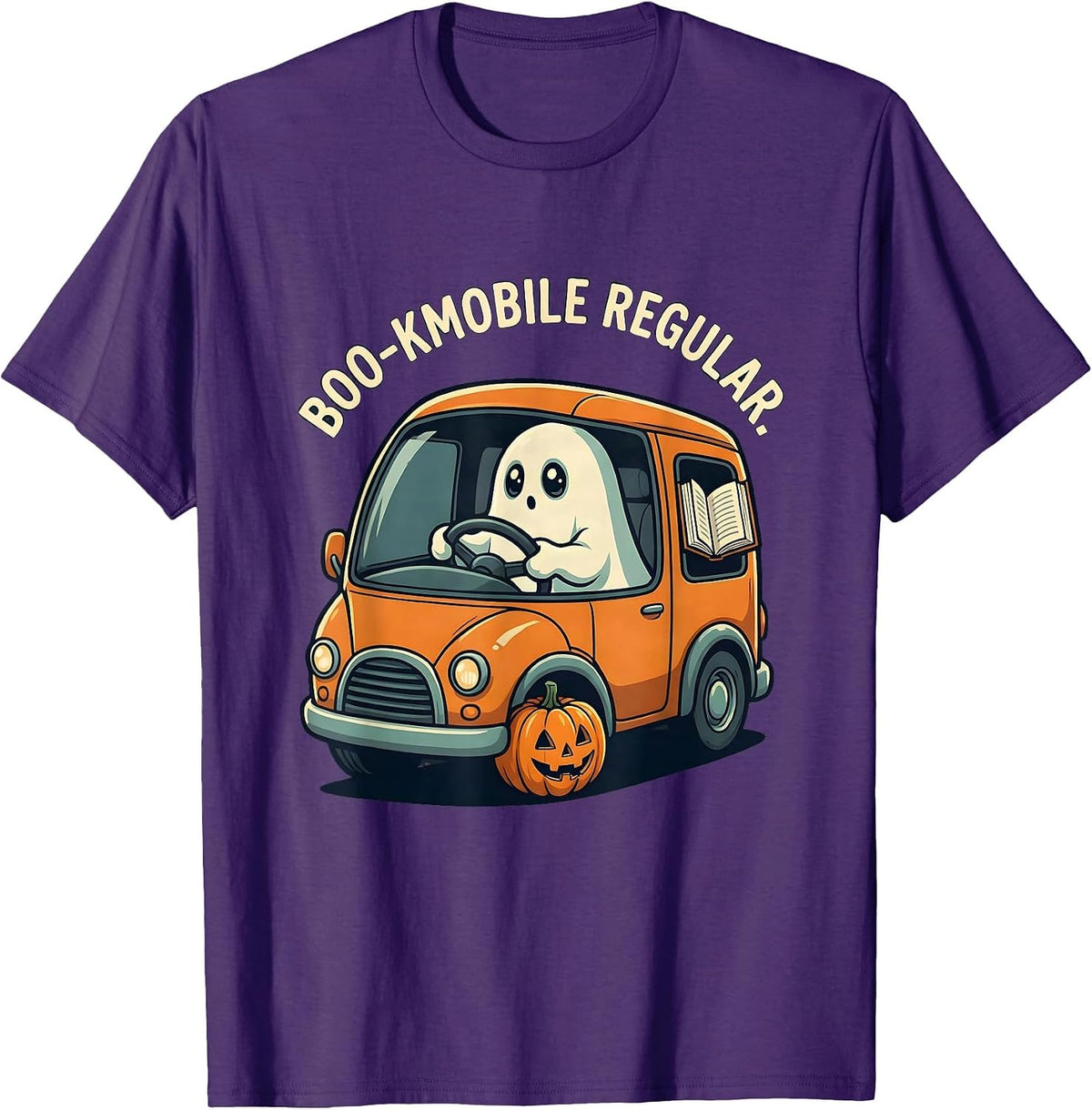 Boo-kmobile Regular Funny Ghost Book Lover Halloween Reading T-Shirt - Purple