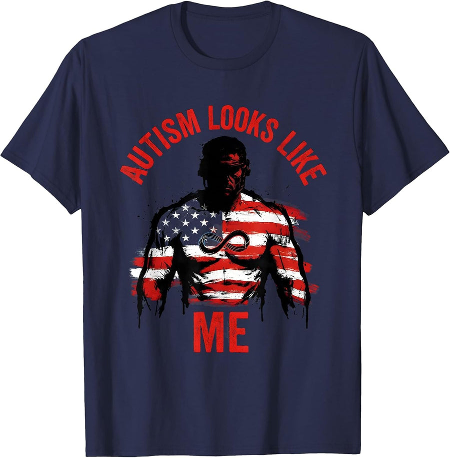 Autism Looks Like Me Awareness Design T-Shirt - Navy Blue