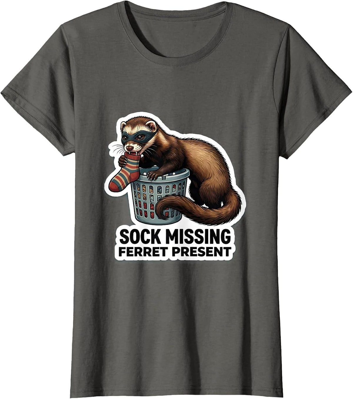Women's Sock Missing, Ferret Present Funny Ferret Lover Gift T-Shirt - Asphalt Grey