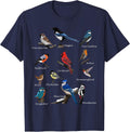 Garden Birds Cardinal Blue Jay Hummingbird Robin Wren Finch T-Shirt - Navy Blue