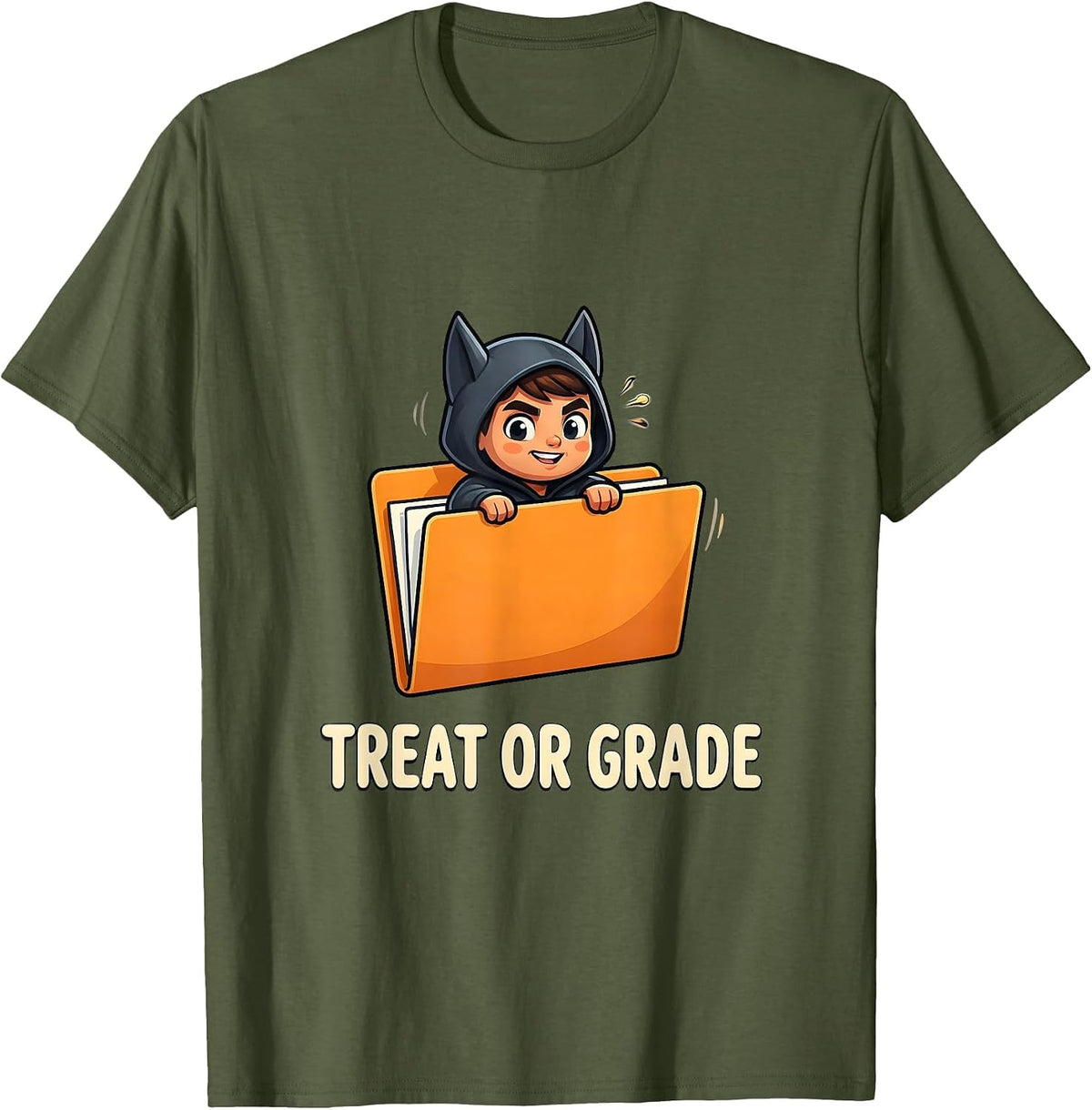 Treat Or Grade Funny Teacher Halloween Costume Pun Humor T-Shirt - Olive Green