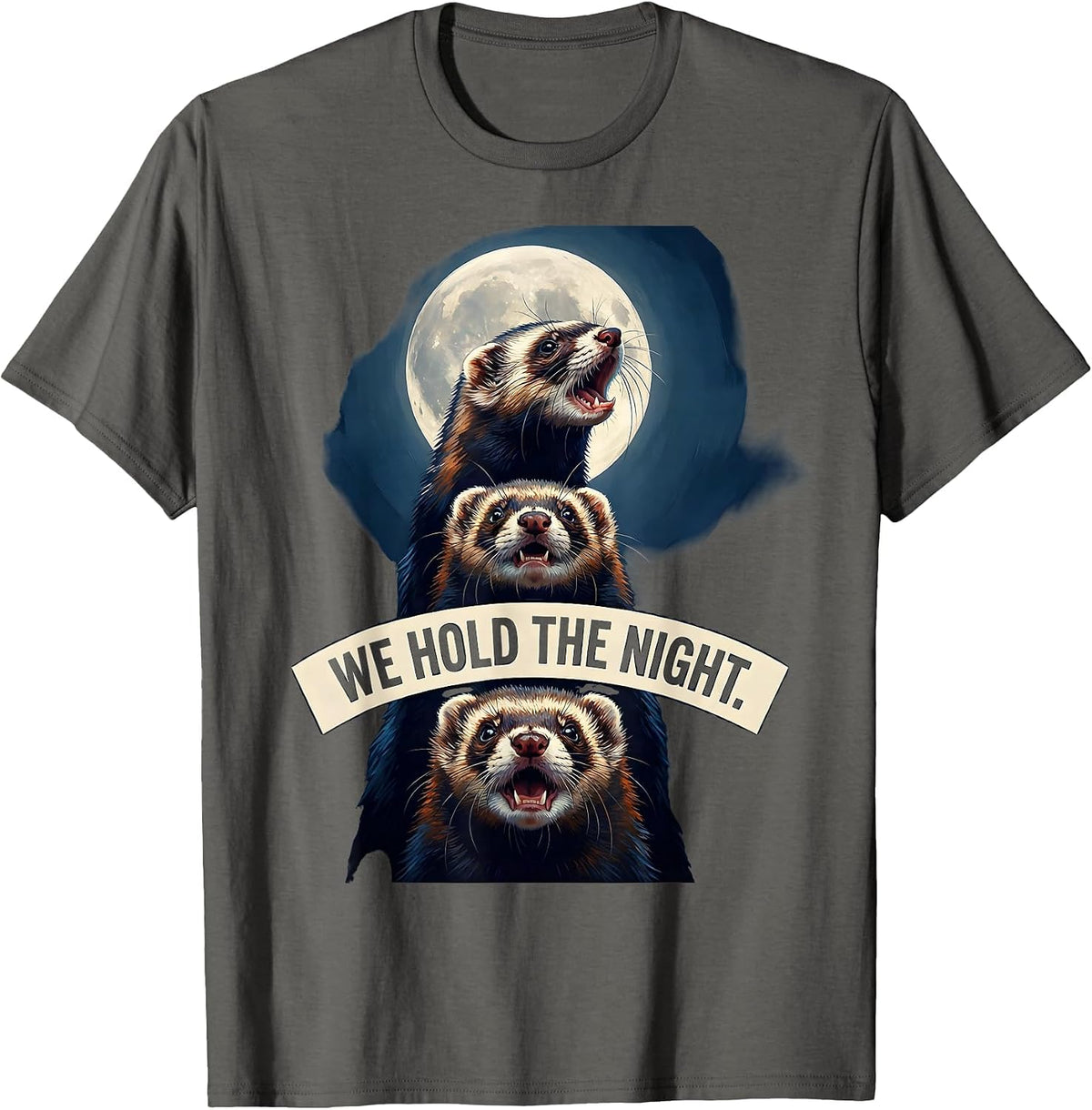 Men's We Hold The Night Funny Ferret Cursed Meme Animal Lover T-Shirt - Asphalt Grey