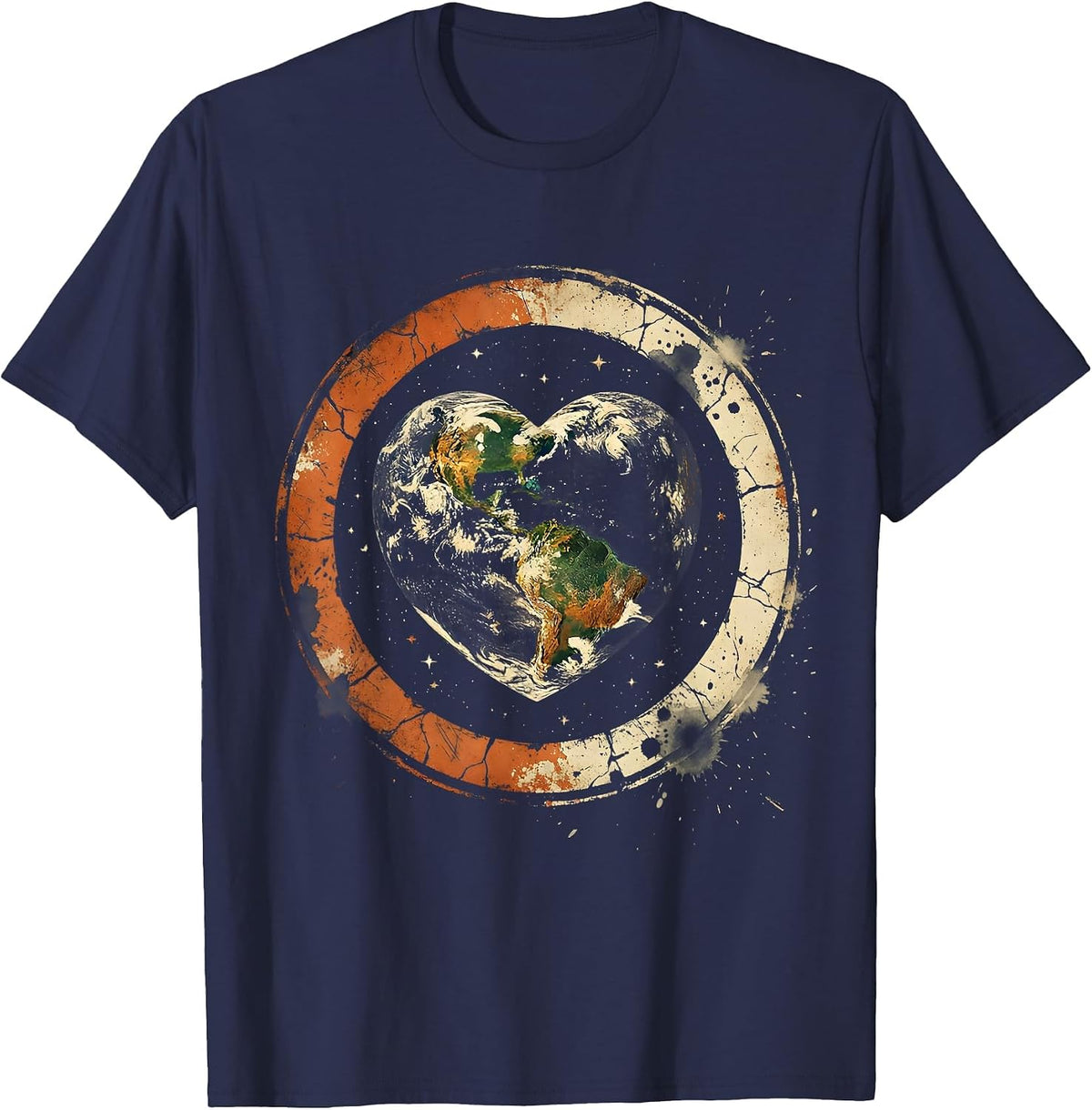 Men's I Heart Earth Heart-Shaped Planet Space Design T-Shirt - Navy Blue