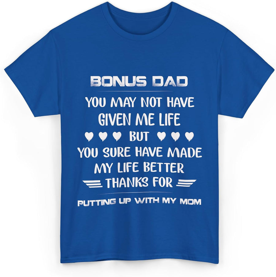 Bonus Dad Shirt from Daughter Son Funny Gift – Stepdad Shirt Appreciation Tee for Father’s Day Birthday Thank You Dad - Royal