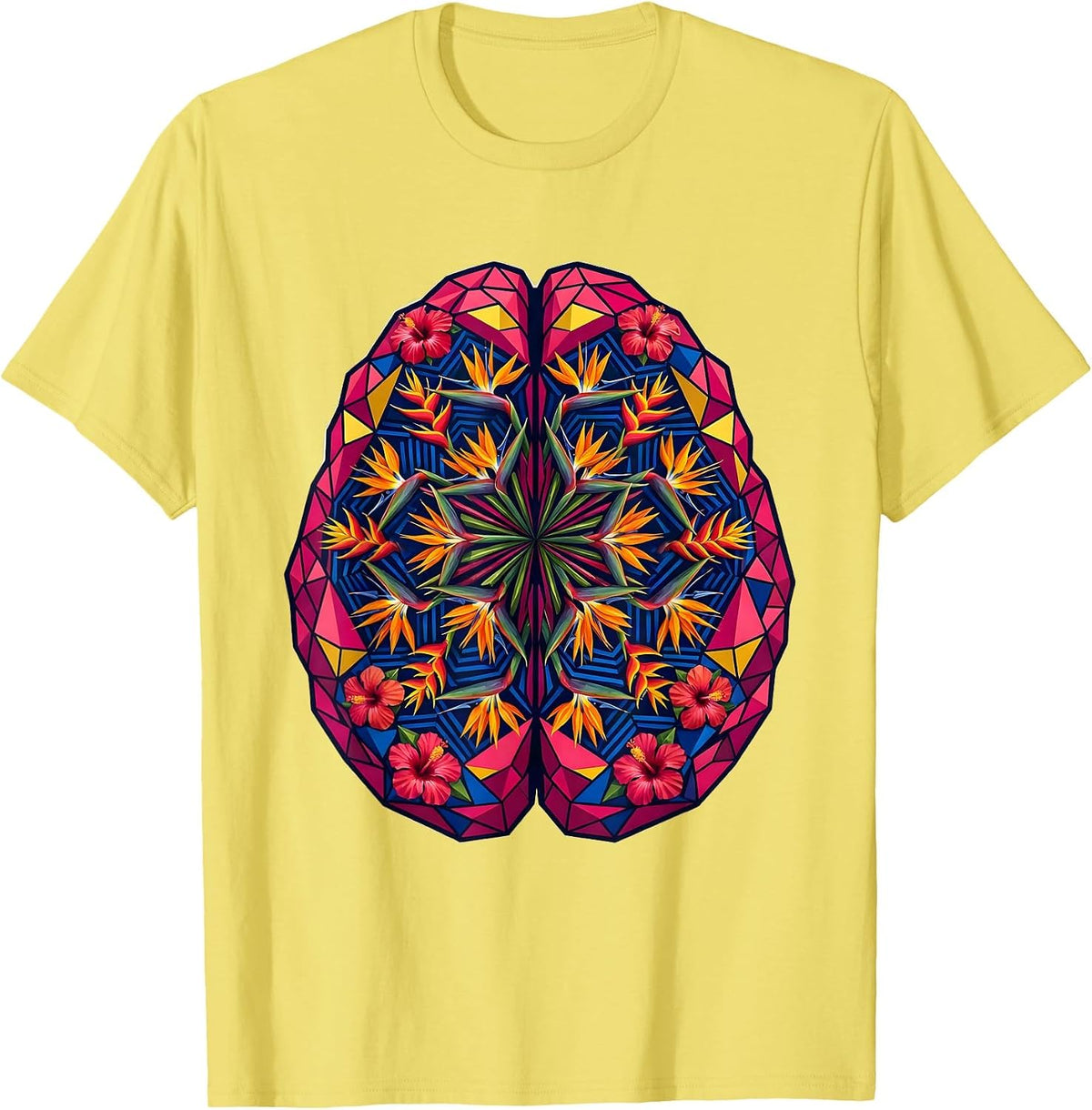 Men's Autism Awareness Floral Brain Bloom Art T-Shirt - Lemon Yellow