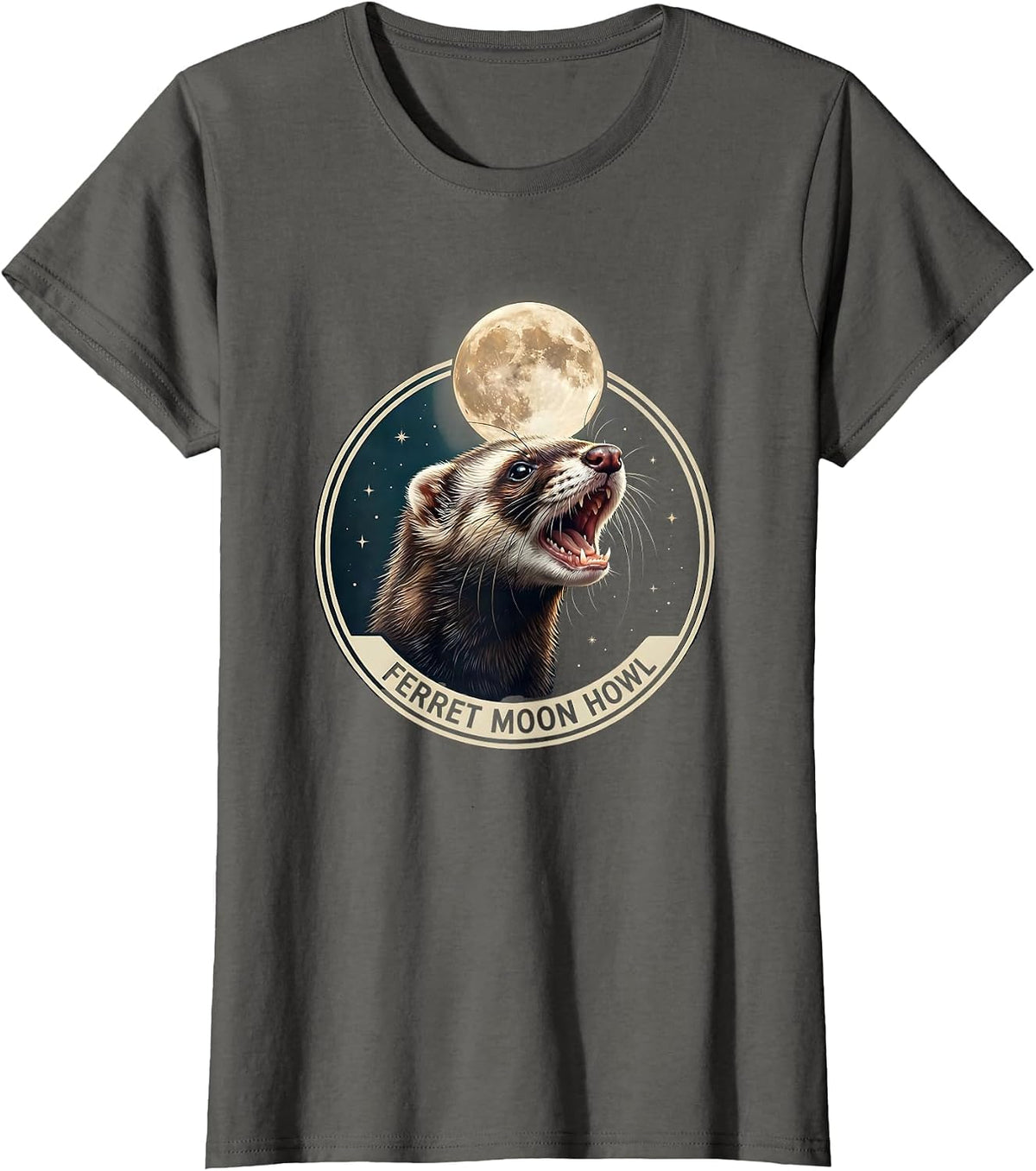 Women's Ferret Moon Howl Funny Ferret Lover Pet Owner Gift T-Shirt - Asphalt Grey