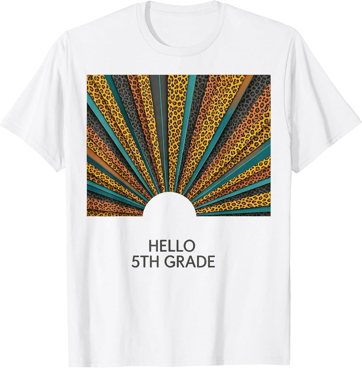 Men's Hello 5th Grade Leopard Print Teacher Back To School Girls T-Shirt - White