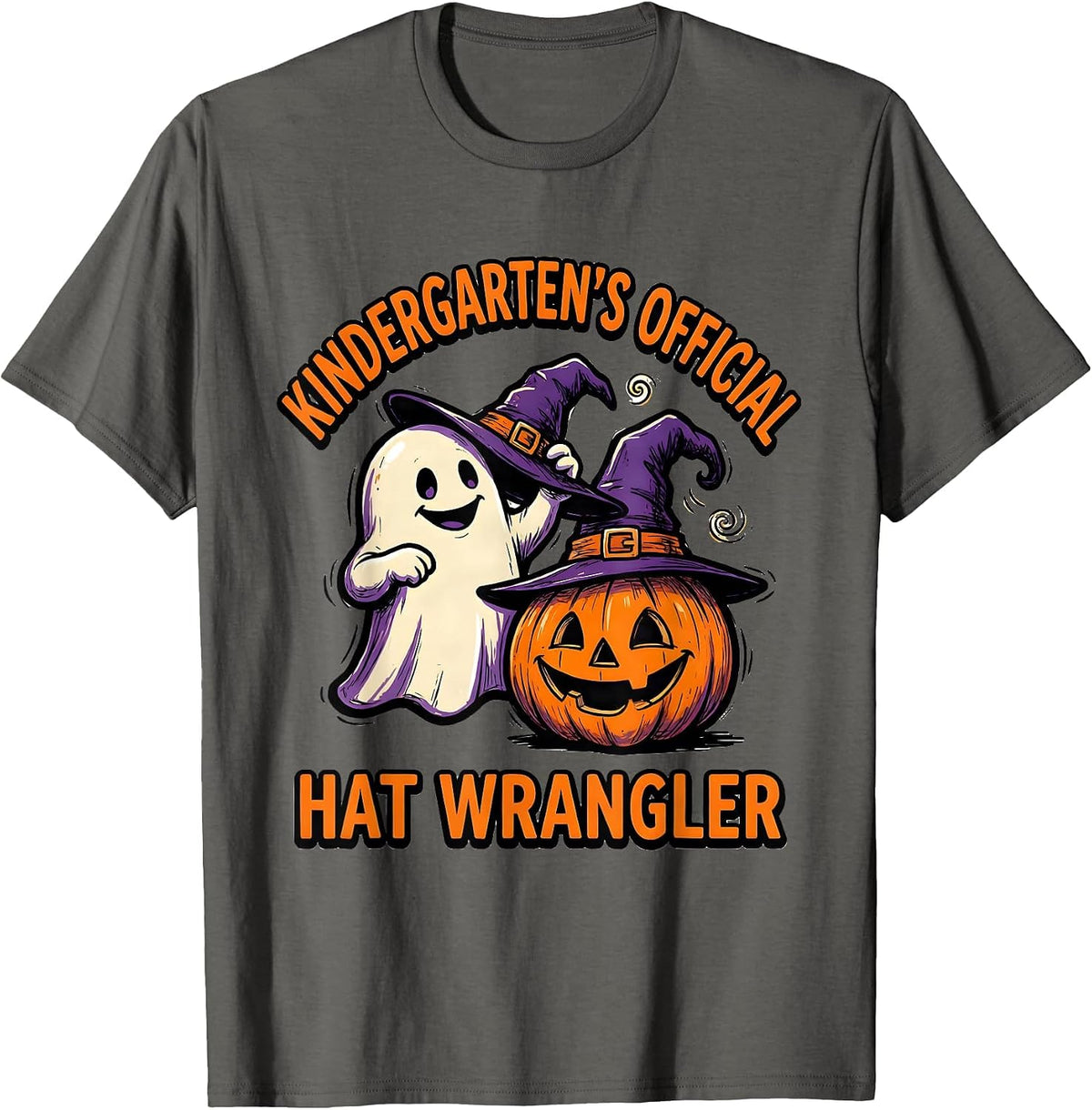 Kindergarten's Official Hat Wrangler Playful Cute Halloween T-Shirt - Asphalt Grey