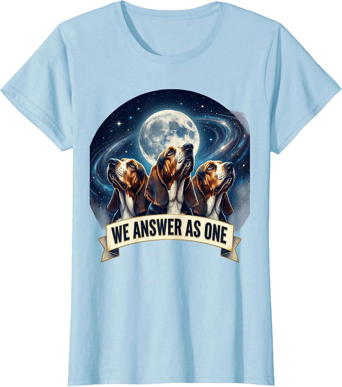 Women's We Answer As One Cosmic Basset Hound Funny Animal Meme T-Shirt - Baby Blue