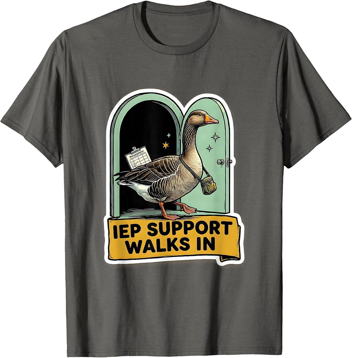 IEP Support Walks In Funny Special Education Teacher Sped T-Shirt - Asphalt Grey